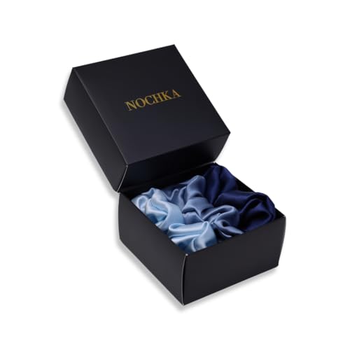 Mulberry Silk Scrunchies for Women - Premium Regular Silk Hair Scrunchies for All Hair Types (3 Pack) - Made in USA Silk Hair Ties - Silk Scrunchies Frizz Prevention (Ocean)