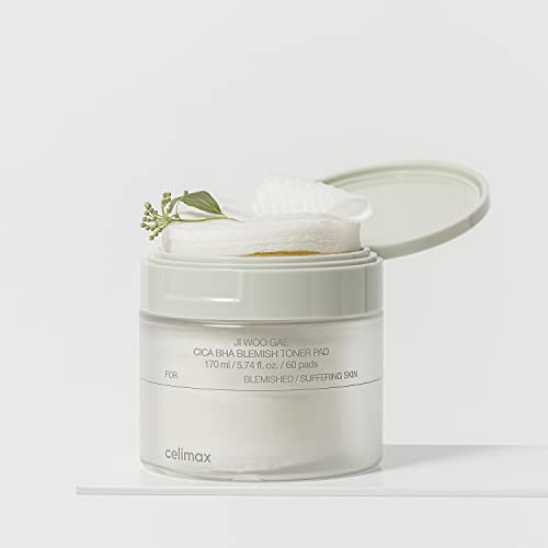 celimax Ji.Woo.Gae Cica BHA Blemish Toner Pad (60 Pads) + The Real Cica Niacinamide AC Calming Serum 40ml + The Real Cica Calming Ampoule Mask 27ml (5EA) Bundle