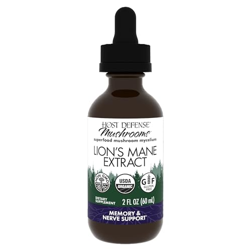 Host Defense Mushrooms Lion's Mane Extract - Lion's Mane Liquid Supplement for Brain Health - Mushroom Support for Focus & Memory Function - Immune & Nervous System Support - 2 fl oz (60 Servings)*