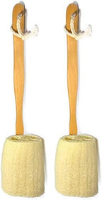 2 Pack Natural Exfoliating Loofah luffa loofa Bath Brush On a Stick - with Long Wooden Handle Back Brush for Men & Women - Shower Sponge Body Back Scrubber