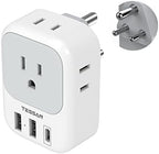 TESSAN US to India Plug Adapter, India Power Adapter with 4 American Outlets 3 USB Charger (1 USB C Port), Type D Travel Adaptor for USA to Bangladesh Maldives Nepal Pakistan