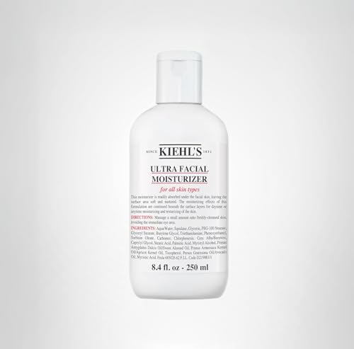 Kiehl's Ultra Facial Moisturizer, for Easy Daily Hydration, Infused with Squalane and Glycerin, Replenishes Moisture Barrier and Softens Skin, Suitable for All Skin Types, Fragrance-Free - 8.4 fl oz