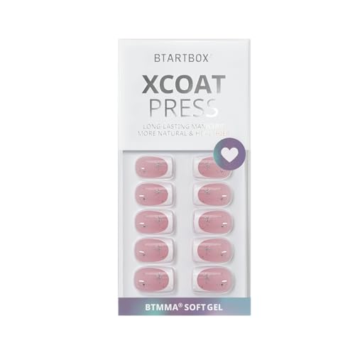BTArtbox French Tip Press On Nails Short - Press On Nails with Stars, Natural Soft Gel Glue On Nails with Nail Glue, Reusable Stick On Nails in 16 Sizes, Starlit Sparkle