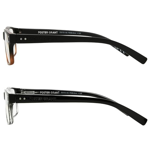 Foster Grant Men's Rowan 2-Pack Square Reading Glasses, Black- Brown Fade, Black, 37.5 mm, 1.5 Diopters