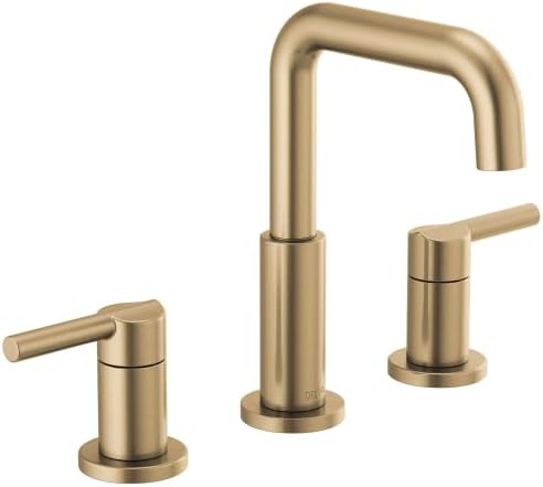 Delta Faucet Nicoli Widespread Bathroom Faucet 3 Hole, Gold Bathroom Sink Faucet, Drain Assembly, Champagne Bronze 35849LF-CZ