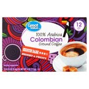 Great Value 100% Arabica Colombian Medium Dark Ground Coffee Pods, 0.33 oz, 12 count (Pack of 2)