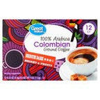 Great Value 100% Arabica Colombian Medium Dark Ground Coffee Pods, 0.33 oz, 12 count (Pack of 2)