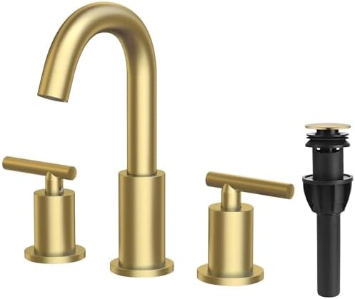 TRUSTMI Brushed Gold Bathroom Faucet 3 Hole Widespread 2-Handle 8 Inch Brass Bathroom Sink Faucet with Overflow Pop Up Drain and cUPC Waterlines