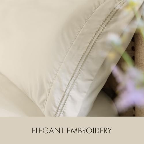 ClevaHome Twin Size Sheet Set - 4 Piece Soft Breathable Luxury Bed Sheet Set - Shrinkage & Fade Resistant Embroidered Bedding Sheet with Deep Pocket, 2 Extra Pillowcases (Twin, Oat Milk)
