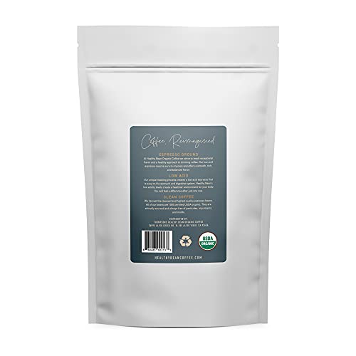 Healthy Bean Organic Espresso Ground Coffee - USDA Ground Coffee Dark Roast - Low Acid for Sensitive Stomachs, Strong and Rich Flavor, Clean and Healthy - Dark Espresso, 11oz