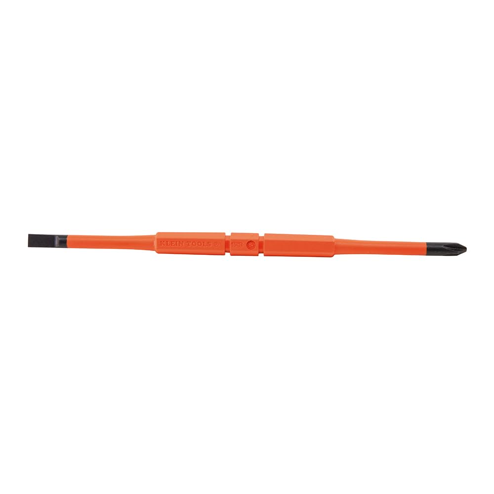 Klein Tools 32293 Insulated Screwdriver, 2-in-1 Screwdriver Set with Flip Blade, #2 Phillips and1/4-Inch Slotted Tips, Double-Ended Blades