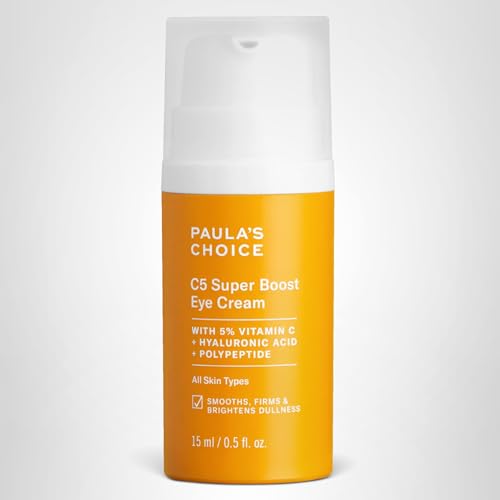 Paula's Choice C5 Super Boost Eye Cream for Dark Circles, Puffy Eyes, Fine Lines & Crow’s Feet, Eye Repair Cream with 5% Vitamin C, Hyaluronic Acid & Peptides, Fragrance Free, 0.5 fl oz