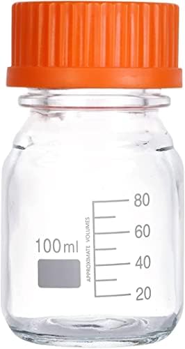 Lab Media Storage Round Bottles Graduated Glass Container GL45 Screw Cap Leakproof Multi-Purpose for Scientific | pack of 20 (Orange,100ml)