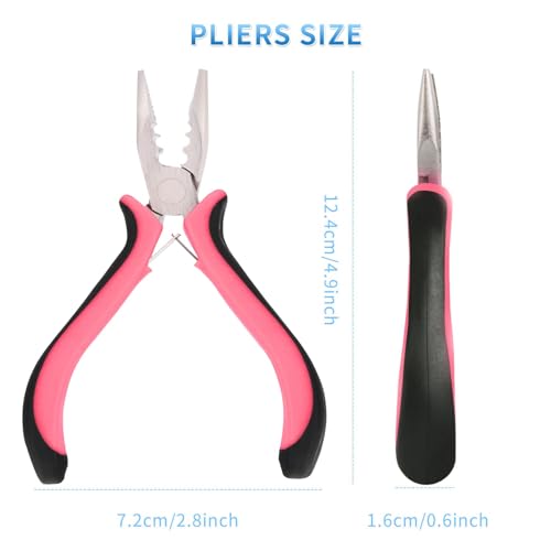 Microlinks Hair Extensions Kit,3PCS 3 Holes Mini Microlinks Pliers,Hair Extensions Tools,Micro Links Opener and Removal Tool for Micro Nano Rings Beads Extensions or Feather Extensions,Pink