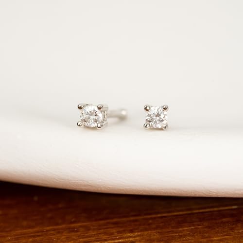 14K Gold Plated 925 Sterling Silver Moissanite Stud Flat Back Earrings for Women 0.06ct-2ct DF Color Brilliant Round Cut Lab Created Diamond Earrings | Jewelry Gifts