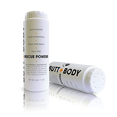Butt & Body Rescue Powder - Whole Body Deodorant - Naturally Protects Skin & Eliminates Chafing, Rubbing, Sticking & Odors. No Talc. Made in USA - Absorbs Sweat & Keeps You Cooler. (4 Ounce - 2 Pack)