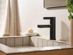 Moen Beric Matte Black Modern One-Handle Single Hole Bathroom Faucet with Drain Assembly and Optional Deckplate for Your Bath Sink, 84774BL
