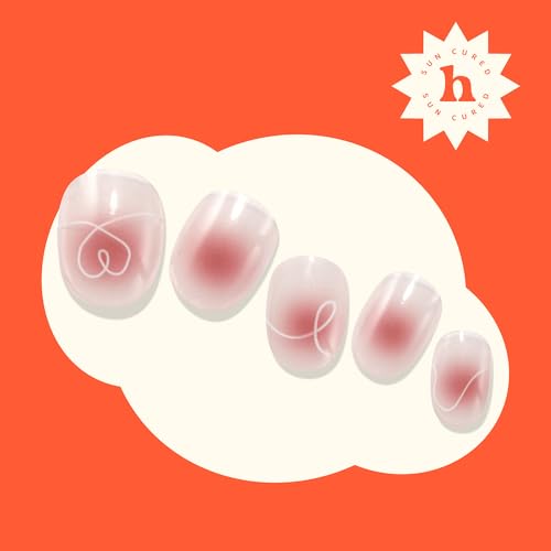 Semi Cured Gel Nail Strips | Sun Cured Gel Nail Wraps No LED Lamp Needed Easy Apply & Remove | Includes 28 strips, 1 Prep Pad, 1 Nail File & 1 Wooden Stick - Hey, Make Me Blush