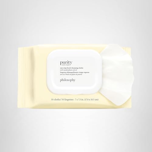philosophy purity made simple one-step facial cleansing cloths - easily removes makeup, dirt & oil on the go - skin is left clean and comfortable with no rinsing needed - 30 Count