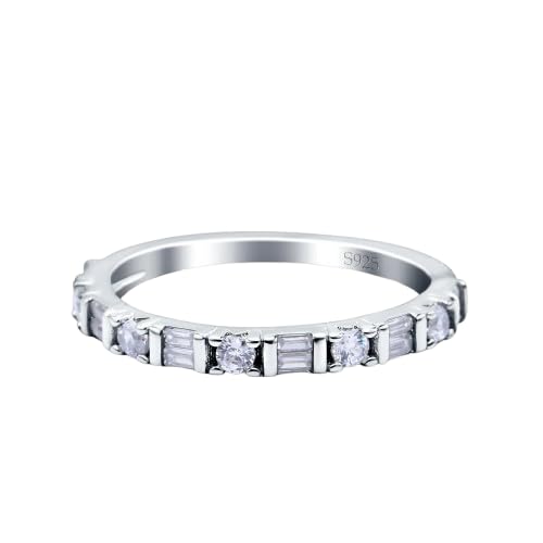 Drizzle Jewels 1Ct Round & Baguette Lab Created Diamond Tension Half Eternity Wedding Band Ring, 14K White Gold Finish (White, 9.25)