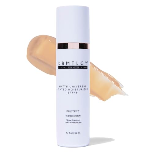DRMTLGY Matte Tinted Moisturizer SPF 46 – Anti-Aging Face Sunscreen & Lightweight Makeup with Broad Spectrum UV Protection – Hydrating Skin Care & Face Moisturizer – FSA HSA Eligible (1.7 oz)