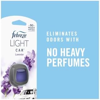 Febreze LIGHT Odor-Fighting Car Freshener Vent Clip Lavender, 06 oz, Pk of 3 and Storage Case, Beige