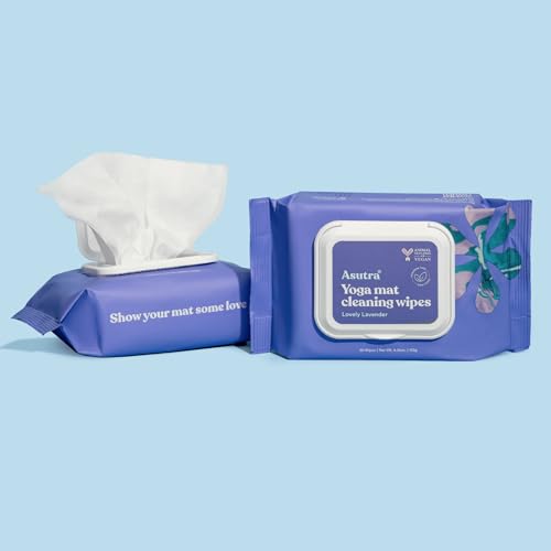 ASUTRA Yoga Mat Cleaning Wipes (Lovely Lavender), 4 Pouches (30 Wipes Each) - No Slippery Residue, Deep-Cleansing for Fitness Gear & Gym Equipment
