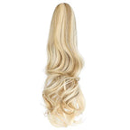 FELENDY Ponytail Extension Claw 18" 20" Curly Wavy Straight Clip in Hairpiece One Piece A Jaw Long Pony Tails for Women Ash Blonde Mix Light Bleach Blonde