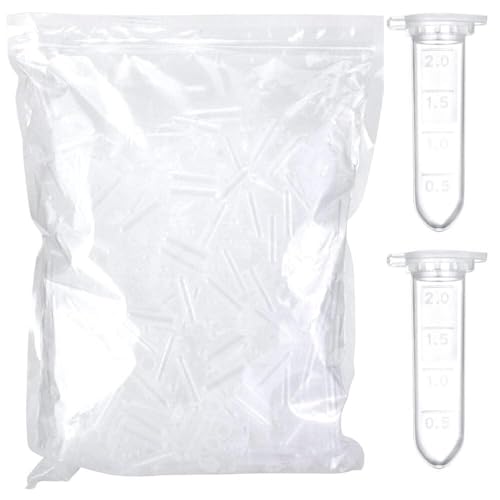 2ml Microcentrifuge Tubes 1000PCS,Centrifuge Tubes with Attached Lid,Clear Round Micro Centrifuge Small Sample Bottle Vials Container for Lab,Plastic Lab Snap Tubes,[2ml, 2 Bag Packs,1000PCS]
