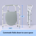Medline 3-in-1 Steel Bedside Commode, Standard Seat, Sturdy Folding Frame, 7.5 QT. Bucket, 350 lb. Weight Capacity, Clip-on Seat, Easy Cleaning, Tool-Free Assembly, Gray