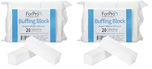 ForPro Super White Buffing Block, 120 Grit, Four-Sided Manicure and Pedicure Nail Buffer, 3.75” L x 1” W x 1” H, 20-Count (Pack of 2)