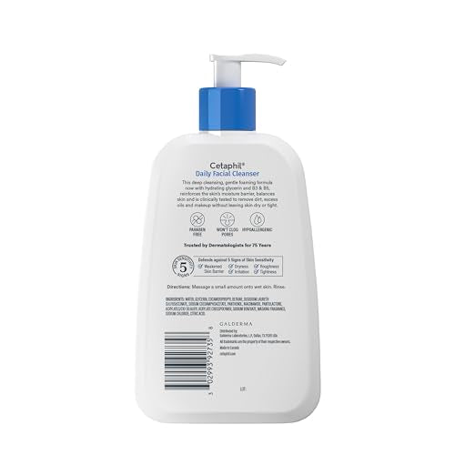 Cetaphil Face Wash, Daily Facial Cleanser for Sensitive, Combination to Oily Skin, 8 oz, Pack of 3, Gentle Foaming, Soap Free, Hypoallergenic