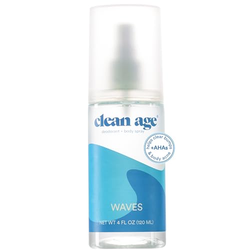 Aluminum Free Deodorant & Body Spray for Whole Body - Waves 4oz - Clean Deodorant and Body Spray for Teen Boys and Girls - With AHA For Body Acne - Body Spray for Teens Formula