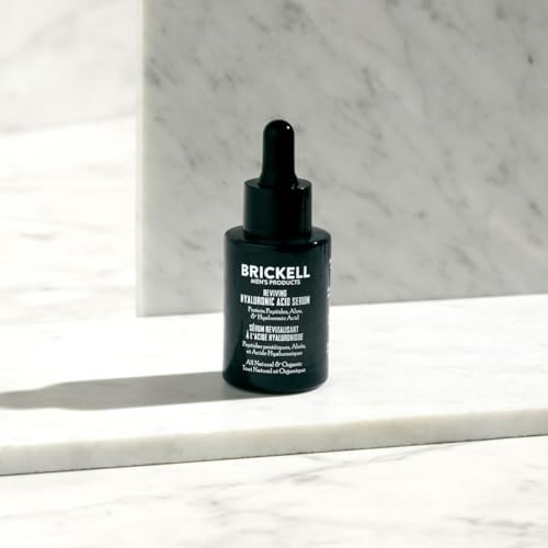Brickell Men's Anti Aging Hyaluronic Acid Serum for Face, Reviving Day Serum for Men, Natural and Organic Face Serum with Protein Peptides to Restore Firmness and Collagen, 1 Ounce, Scented