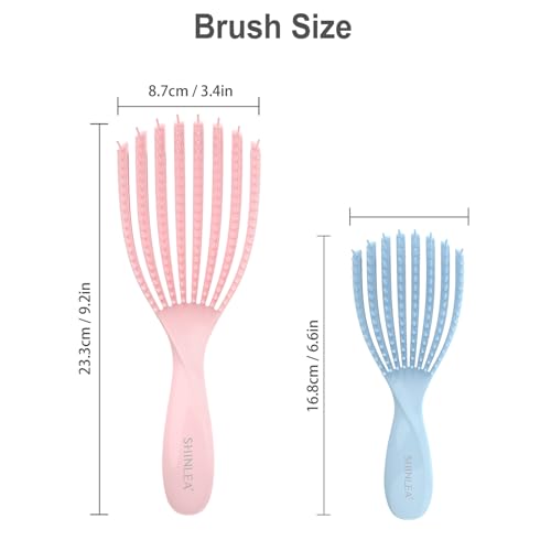 Detangler Brush for Curly Hair, Hairbrush Set for Wet Dry Curl Straight Thick Thin, Pain-Free Hair Brushing, Small Size for Travelling, Curly Brush for Women Men Kid (Pink and Blue)