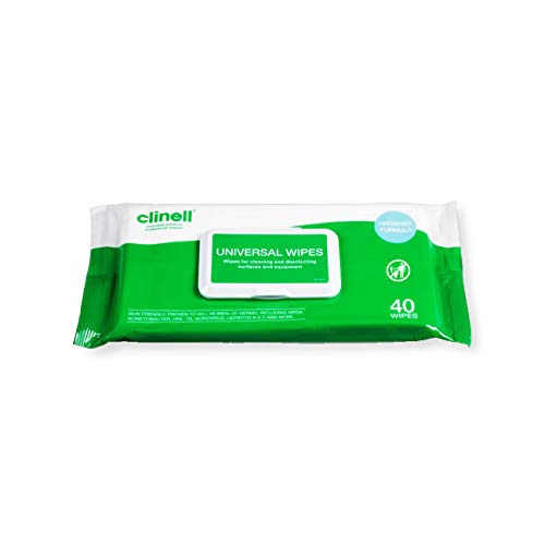 Clinell Universal Cleaning and Disinfectant Wipes for Surfaces - Pack of 24 - 40 Wipes per Pack (960 Wipes) - Clip Pack - Multi Purpose Wipes, Kills 99.99% of Germs, Quick Action