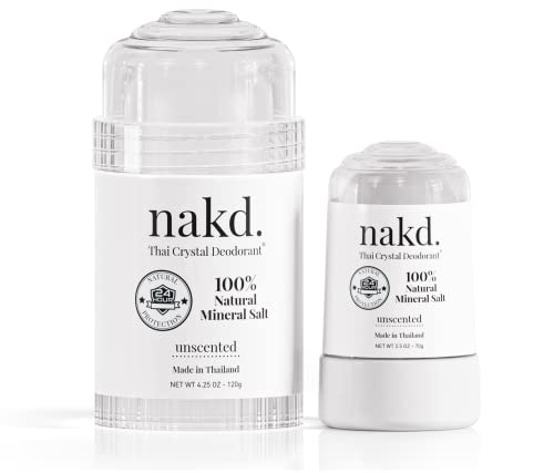 Stone – 2 Salt Crystal Deodorant Sticks, 4.25 oz. Regular + 2.5 oz. Travel Size – All Natural Unscented and Aluminum Free for Women & Men