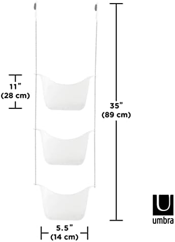 Umbra 022360-670 Bask, White Hanging Shower Caddy, Bathroom Storage and Organizer for Shampoo, Conditioner, Bath Supplies and Accessories, 11-1/4" x 5-1/4" x 36-1/2" h