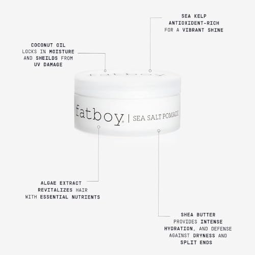 Fatboy Hair Sea Salt Pomade, Lightweight Hold for Texturizing Hair, Beach Wave Finish, All Hair Types, 2.6 Oz