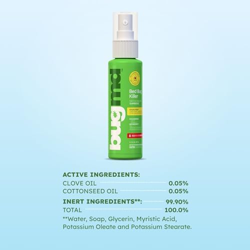 BugMD Bed Bug & Mite Spray - TSA Approved 3 oz - Child & Pet Safe, Stain & Odor Free - Lice, Tick, Fly, Mosquito, Flea, Dust Mite Treatment - Travel Essential for Hotels, Suitcases, Backpacks, Shoes