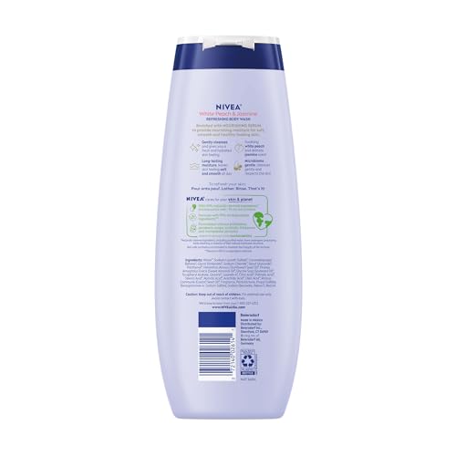 NIVEA Refreshing White Peach and Jasmine Body Wash with Nourishing Serum, Scented Body Wash for Women, Enriched with Provitamin B5 and Vitamin E, 20 Fl Oz Bottle, 3 Pack
