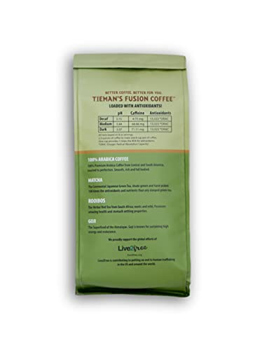 Tieman's Fusion Coffee, Low Acid Dark Roast, Ground, 10 ounce bag (pack of 6)