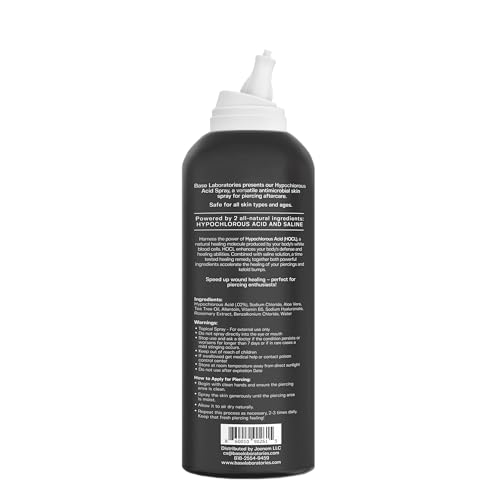 BASE LABORATORIES Hypochlorous Acid Spray 8oz | Piercing Aftercare Healing Solution for Piercings, Bumps, Keloids & Wounds - Nose, Ears, Belly