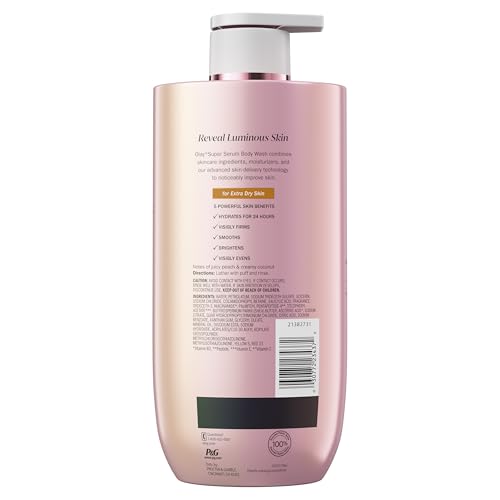 Olay Super Serum Body Wash for Extra Dry Skin, 24hr Long Lasting Hydration, 5+ Ingredient Complex for Bright Even Firm Luminous Skin, 28 fl oz