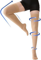 Thigh High Compression Stockings Closed Toe for Men & Women, Opaque, KEKING 15-20mmHg Graduated Compression Leg Support Hose with Silicone Band - Swelling, Varicose Veins, Edema, DVT, Beige Small