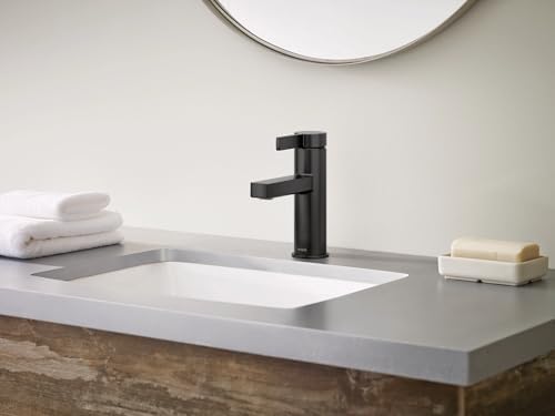 Moen Beric Matte Black Modern One-Handle Single Hole Bathroom Faucet with Drain Assembly and Optional Deckplate for Your Bath Sink, 84774BL