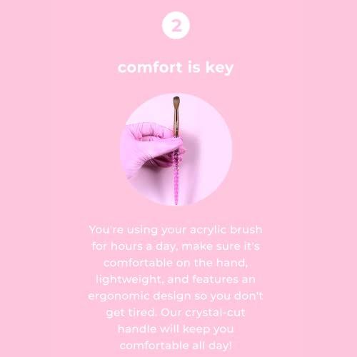 Kiara Sky Pink Crystal Acrylic Nail Brush - Professional Nail Cleaner Tool - Nail Kolinsky Brush for Women - 100% Kolinksy Hand Crafted Nail Tools - Long Lasting Nail Cleaning Brush, (18)