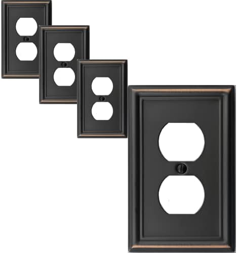 Single Duplex Outlet Light Switch Cover Luca Metal Wall Plate, 4-Pack Aged Bronze 1 Gang, Oil Rubbed Bronze for Receptacle Light Switch, Outlet Cover Decorative, Wallplate, Midsize, Durable