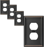 Single Duplex Outlet Light Switch Cover Luca Metal Wall Plate, 4-Pack Aged Bronze 1 Gang, Oil Rubbed Bronze for Receptacle Light Switch, Outlet Cover Decorative, Wallplate, Midsize, Durable