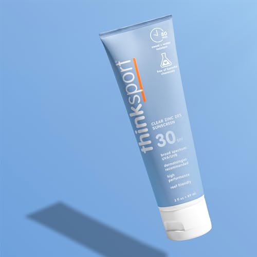 Thinksport Mineral Sunscreen, SPF 30 Clear Zinc Oxide Sunscreen, 3 Fl Oz, Water Resistant, Reef Safe, Broad Spectrum UVA/UVB Sun Screen